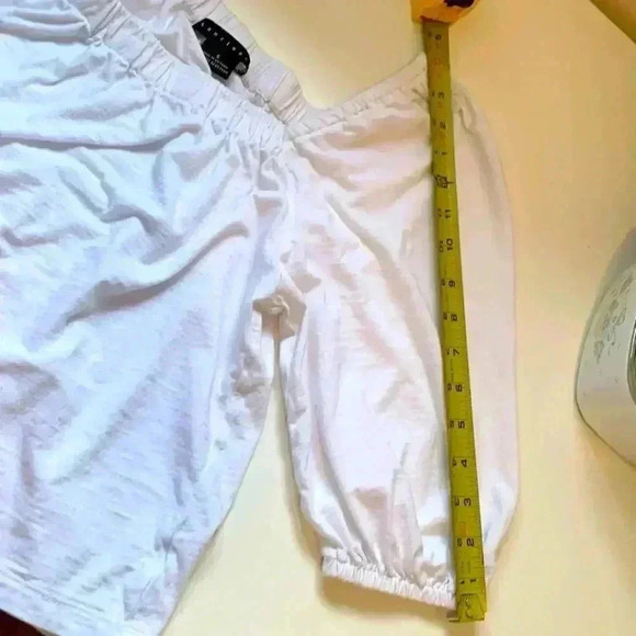 Sanctuary cropped, off shoulder, 100% cotton  top with elasticized 3/4 sleeves. - Picture 7 of 7